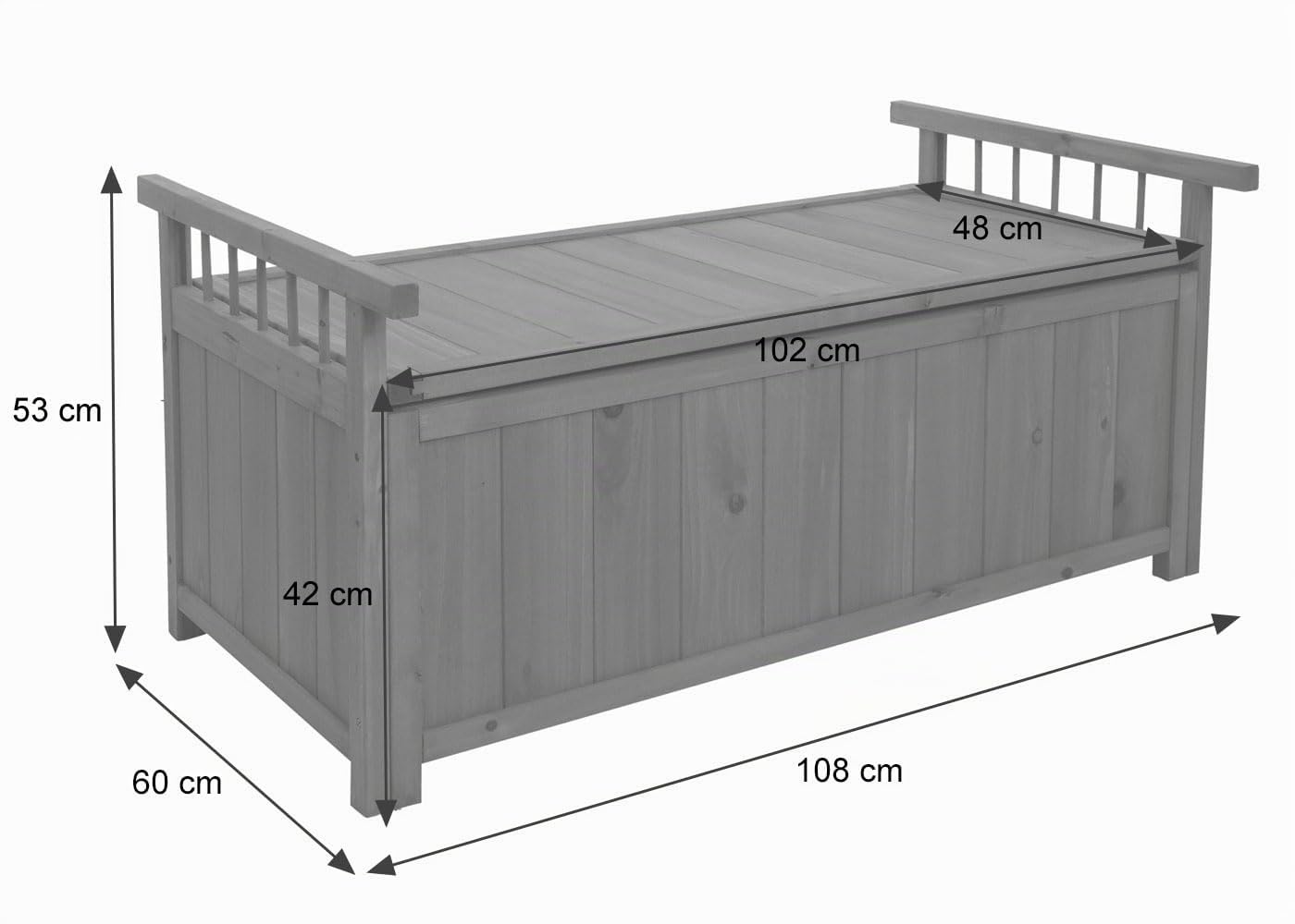 Mendler HWC-O13 - Baúl de jardín (madera de abeto, 53 x 108 x 60 cm), color gris