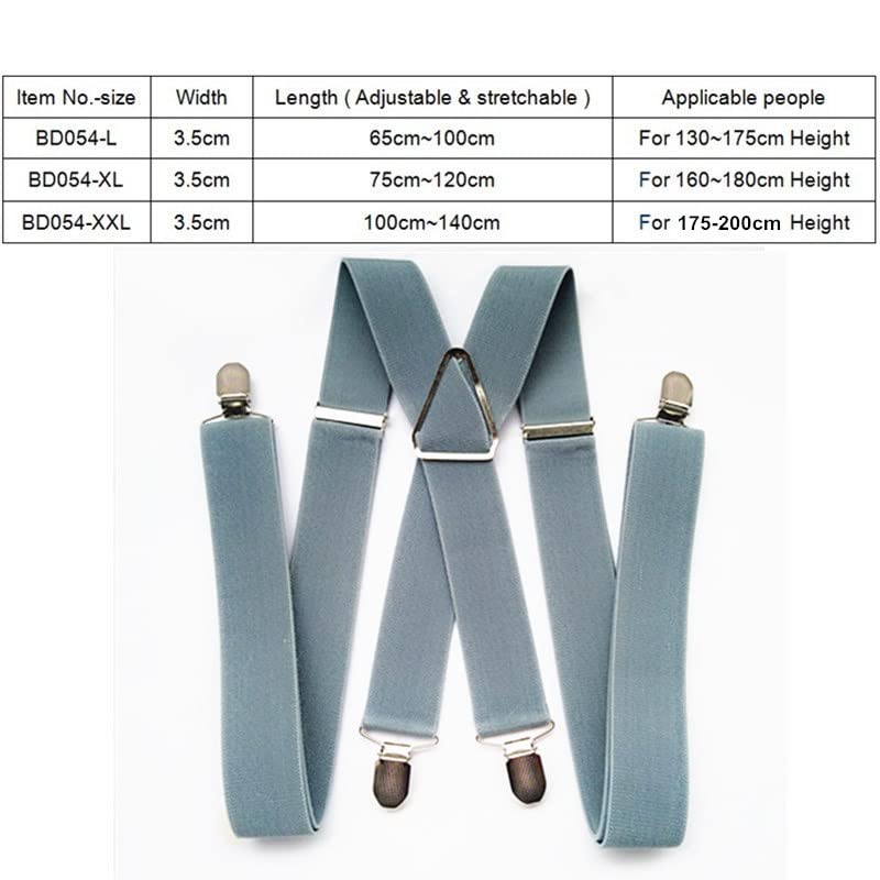 Tirantes Hombres Suspender 55 Pulgadas Correa Elástica Ajustable X Back Pantalones Suspender Mujeres Niñas Clips en Tirantes Gris Claro (Color : Light Gray-XXL)