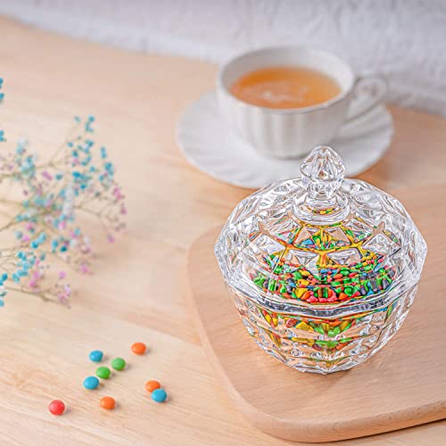 Image of WRINGO Checks Patterned Candy Jar with Lid, Crystal Clear Storage Container for Candy, Cookies, Dry Fruits, Chocolates & Snacks, Decorative Kitchen Storage Jar, (Pack of 1)