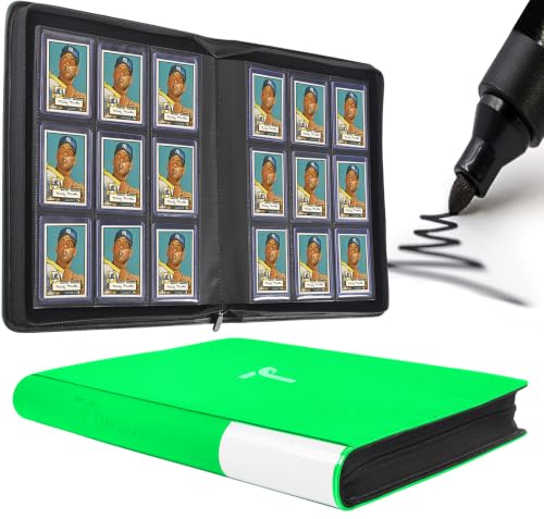 TIFFDADA Top Loader Binder 9 Pocket, Holds 360+ Cards in 3" x 4" Toploaders, Ringless 20 Double-Sided Sleeves, Side-Loading, Spine Label with Maker Pen Toploader Binder for TCG, MTG, Sports Cards