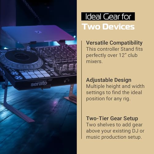 Image of Headliner Los Angeles Headliner Covina Portable Dual DJ Controller Stand Adjustable and Durable DJ Stand for Controller and Laptop Perfect for your DJ Rig at Home, in the Club or on the Road (HL20003).