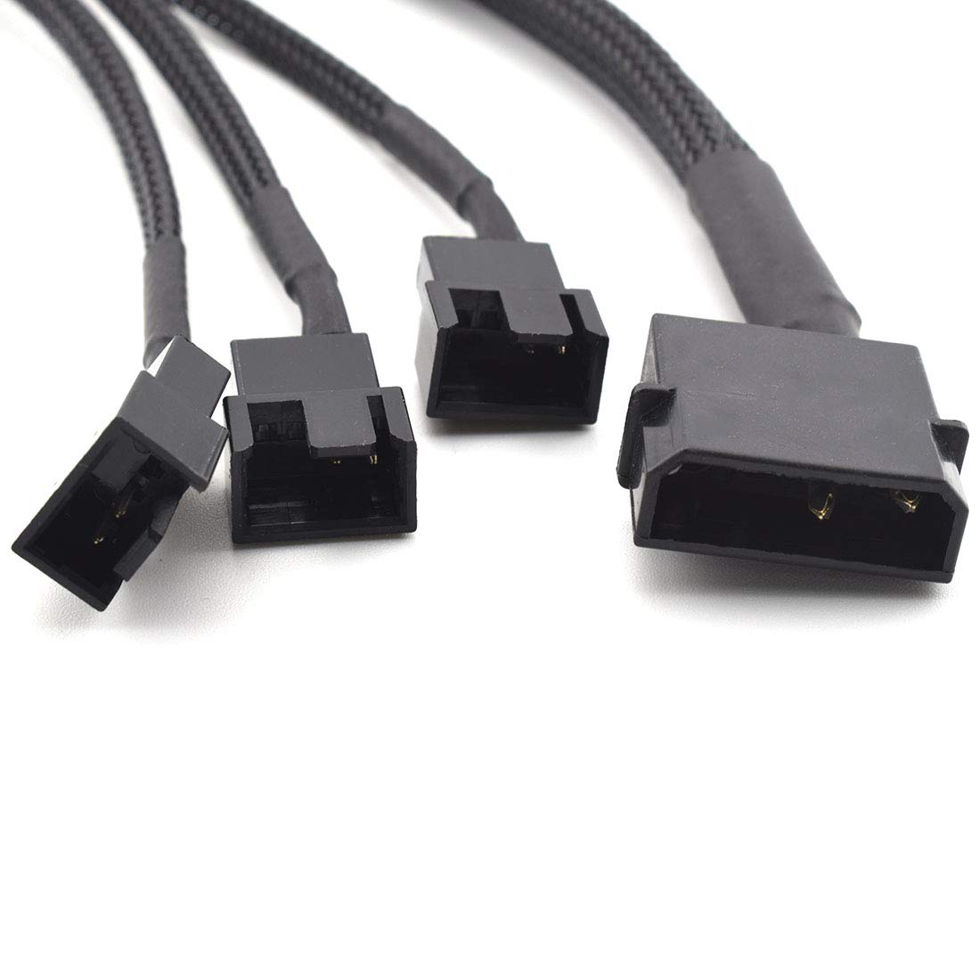 SDTC Tech Molex zu Fan Power Splitter Kabel,2 Stück 4-Pin IDE auf 4-Pin Lüfter Stecker schwarz ummantelt Y Typ Verlängerungskabel kompatibel mit 3-Pin,27cm,10.5 Zoll 1 to 3 schwarz