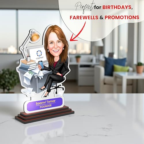 Image of SAVRI Personalized Caricature for Lady Boss-Customized Picture Caricature Standee with Name Funny & Quirky Corporate Gift | Female Boss, Madam, Manager, Senior, Birthday, Farewell & Office Desk Gifts