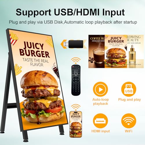 Image of 32 inch Digital Signage Display, 700nits Portable Digital Signage, LCD Advertising Display, Plug&Play, CMS, 24 /7 Operation, Split Screen, HDMI /USB /WiFi /Android with Auto Media Player for Restaurant