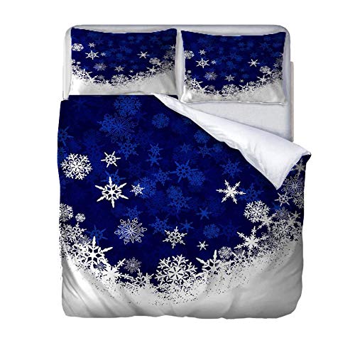 Qcznbl Kids Bedding Duvet Covers Twin 68X90 Inche, 3D Blue Christmas Snowflakes Pattern 3 Pieces Microfiber Comforter Cover Sets Includes 2 Pillow Shams Ultra Soft Bedspreads, With Zipper Closure #TOP3
