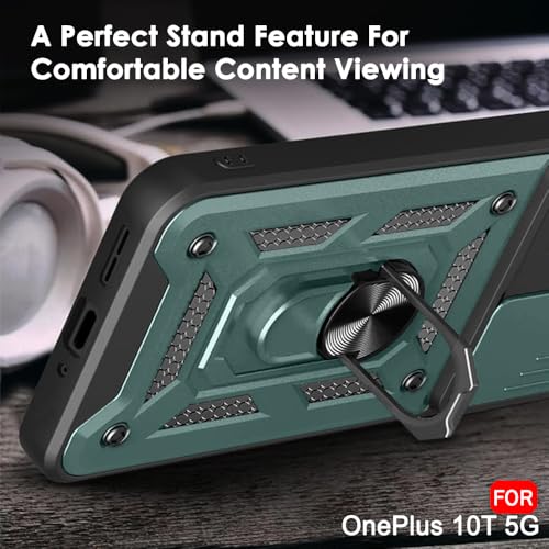 Image of TheGiftKart Tough Armor Bumper Back Cover Case for OnePlus 10T 5G | Sliding Camera Cover, Kickstand & Ring Holder | 360 Degree Protection Back Cover Case for OnePlus 10T 5G (PC & TPU, Blue)