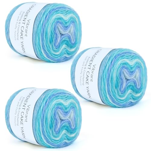 Image of Aeelike Gradient Yarn for Crocheting, 3 Skeins Cake Yarns 100g (3.52 oz) 245m (267 Yards) # 3 Light Weight - Super Soft Ombre Fairyland Yarns for Making Colorful Crafts, Blue Green Gradient