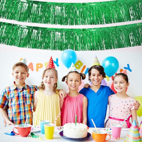 Image of 5 Pack 10 Feet Green Fringe Garland Foil Fringe Garland Metallic Tinsel Streamers Fringe Backdrop Banner for Parade Floats Birthday Party Decorations Halloween Christmas Decoration (Green)