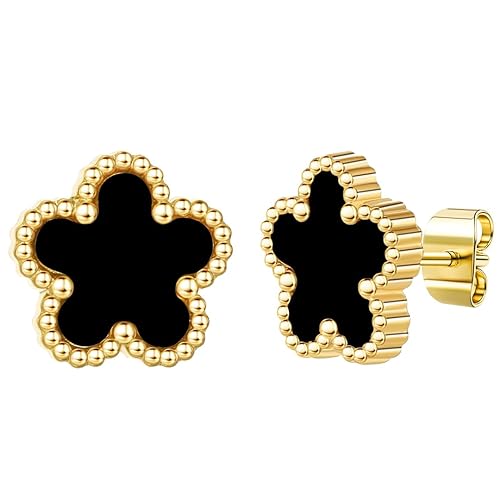 Clover Earrings for Women-14K Gold Four Leaf Flower Hypoallergenic Stud
