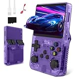 WDKXCN R36s Handheld Game Console, 3.5 In Screen Linux System Retro Games Console Handheld, R36s Game Console with 64G TF Card, 3500 mAh Portable Games Console Built-in 15000+ Classic Game(Purple)