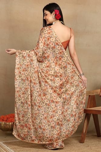Image of MIRCHI FASHION Women Saree Floral Print Chiffon | Lightweight Festive Occasion Sari for Farewell and Functions with Unstitched Blouse Piece