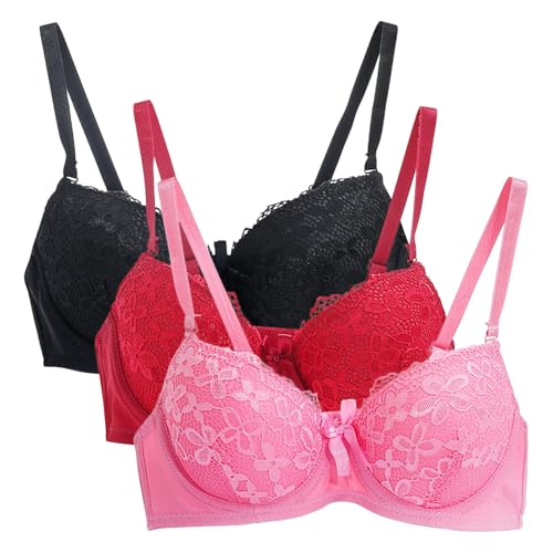 Sexy Lace Bralettes for Women 3 Pack Underwire Balconette Unlined Everyday Bras Lingerie Comfort...