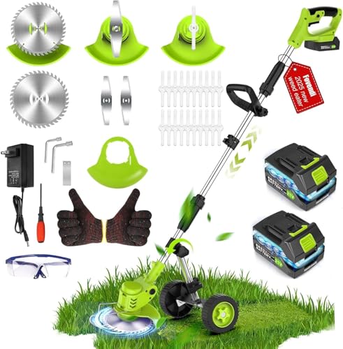 Image of 6 Inch Electric Weed Wacker with Wheels, Lightweight Electric Weed Eater, 650W High Power 8500 RPM,4000mAh Battery Powered Weed Eater