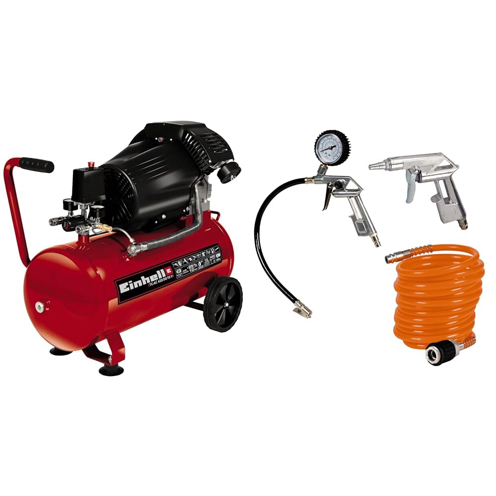 Einhell Compresseur à air portatif TC-AC 420/50/10 V (2200 W, 2850 rpm, 10 bar max, réservoir 50l, réducteur de pression, manomètre, valve de rétention, valve de sécurité) + Kit 3 accessoires