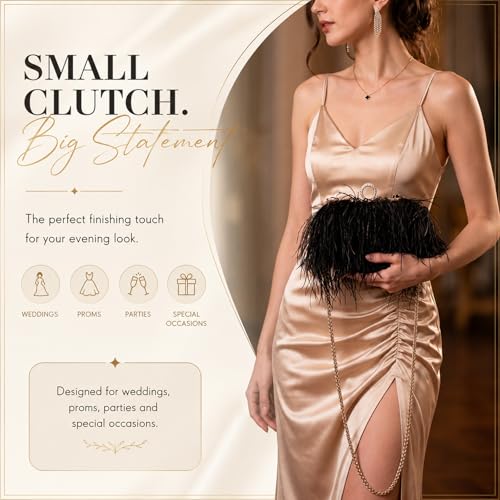 Image of Tessco for you Ostrich Feather Purse for Women | Sewn with Natural Ostrich Feather,Exquisite for Small Items, Fit for All Kinds of Grand Parties, A Ideal Gift for Partners