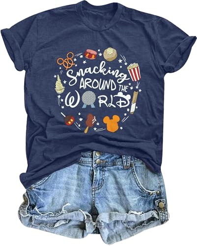 Magical Shirt for Women: I'm Here for The Snacks Shirts Magic Kingdom T-Shirt Funny World Trips Short Sleeve Tee Top
