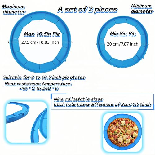 SAYUANVA Silicone Pie Crust Shield, Adjustable Pie Edge Protector for 8-11.4 Inch Pies, 2-Pack Blue Baking Guards - Reusable, Non-Stick, Prevents Burned Edges for Perfect Golden Crust (Blue)