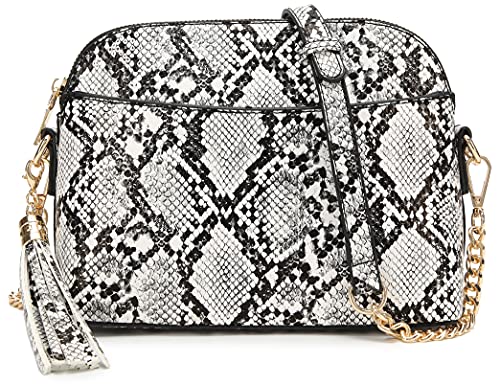 lola mae Dome Satchel Crossbody Bag for Women, Lightweight Multi Pockets Messenger Shoulder Purse Top Zipper (PYTHON-BK 6202)