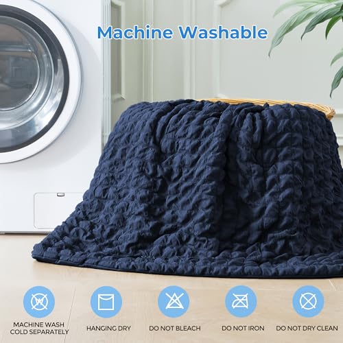 bedsmile Seersucker Cooling Comforter Queen Size, Q-Max 0.45 Reversible Cooling Blanket for Hot Sleepers, Breathable Lightweight Silk Smooth Summer Bedding, Quilted Ice Blanket, Navy Blue by bedsmile - Used condition - Image 7