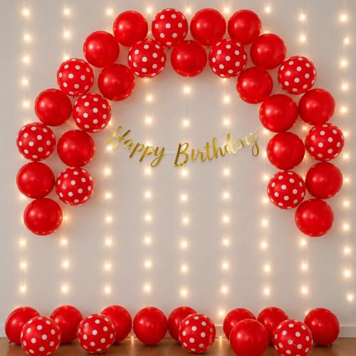 Image of Red Polka Dot Birthday Decoration Set of 32 Pcs