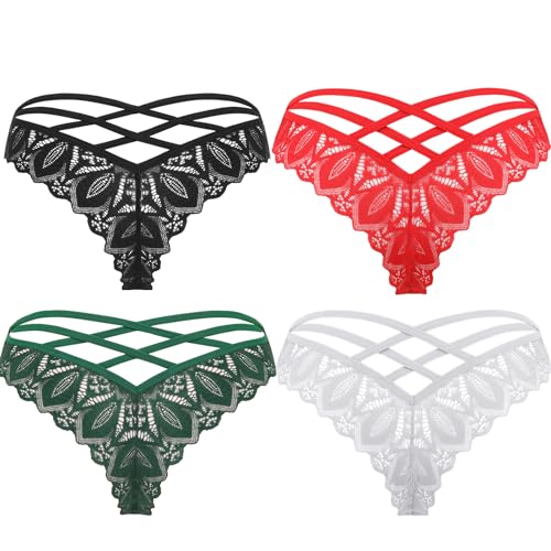 Avidlove Bikinis para mujer, ropa interior de encaje floral, hipsters entrecruzados, sexy, braguitas descaradas, Negro/Rojo/Blanco/Verde Oscuro, XXL