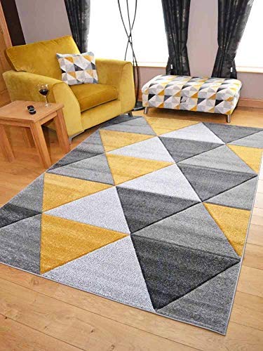 Rugs Supermarket.com LTD Modern Sahara Grey Silver Gold Ochre Triangles Rug (160cm x 230cm)