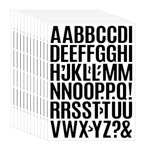 Image of 12 Sheets 1 Inch Black Letter Stickers - Vinyl Alphabet Stickers with Symbols, Self Adhesive Waterproof Letter Decals for Labeling, Storage Bins, Mailbox, Signs, DIY Crafts (Black)