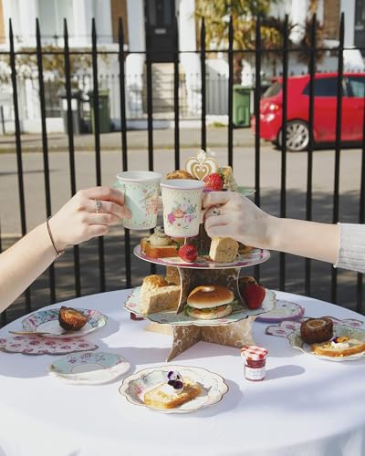 Talking Tables Tazze di Carta con Piattino in Confezione da 24 - Tazze per Tè Caldo con Piattini in Stile Vintage Floreale - Stoviglie Usa e Getta Linea Truly Scrumptious - immagine 6