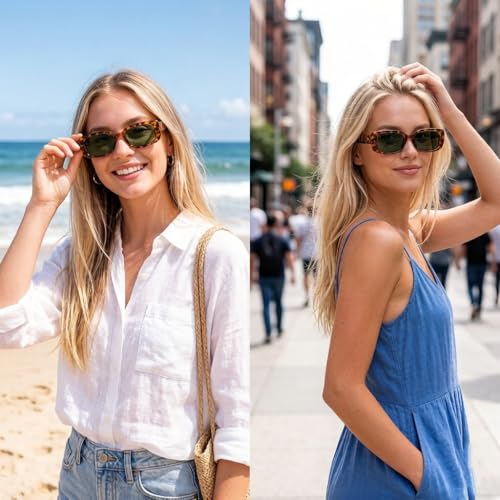 Image of Trendy Rectangle Sunglasses Polarized Women Men Chunky Thick TR90 Frame Shade UV400 TAC Lens Lightweight
