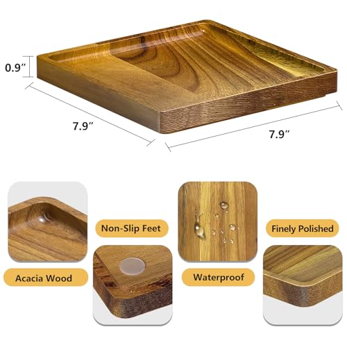 Image of WEENSON Square Acacia Wood Bathroom Vanity Tray for Soap Dispenser, Toiletries, Makeup, Perfume, Decor, Kitchen Tray for Counter Salt Spice, Toilet Tank Tray for Candle, Nightstand 7.9 inchx7.9 inch