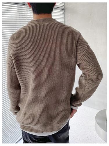 OYOANGLE Men's Round Neck Long Sleeve Knitted Sweater Drop Shoulder Ribbed Knit Pullover Solid Casual 2 in 1 Top2