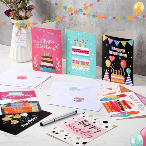 Lemosae 200 Set Unique Happy Birthday Card Bulk with Envelope and Sticker Blank Greeting Card Large 5 x 7 Inch Suitable for Office Kids Women Men, 20 Styles(Lovely Style) - Thumbnail 4