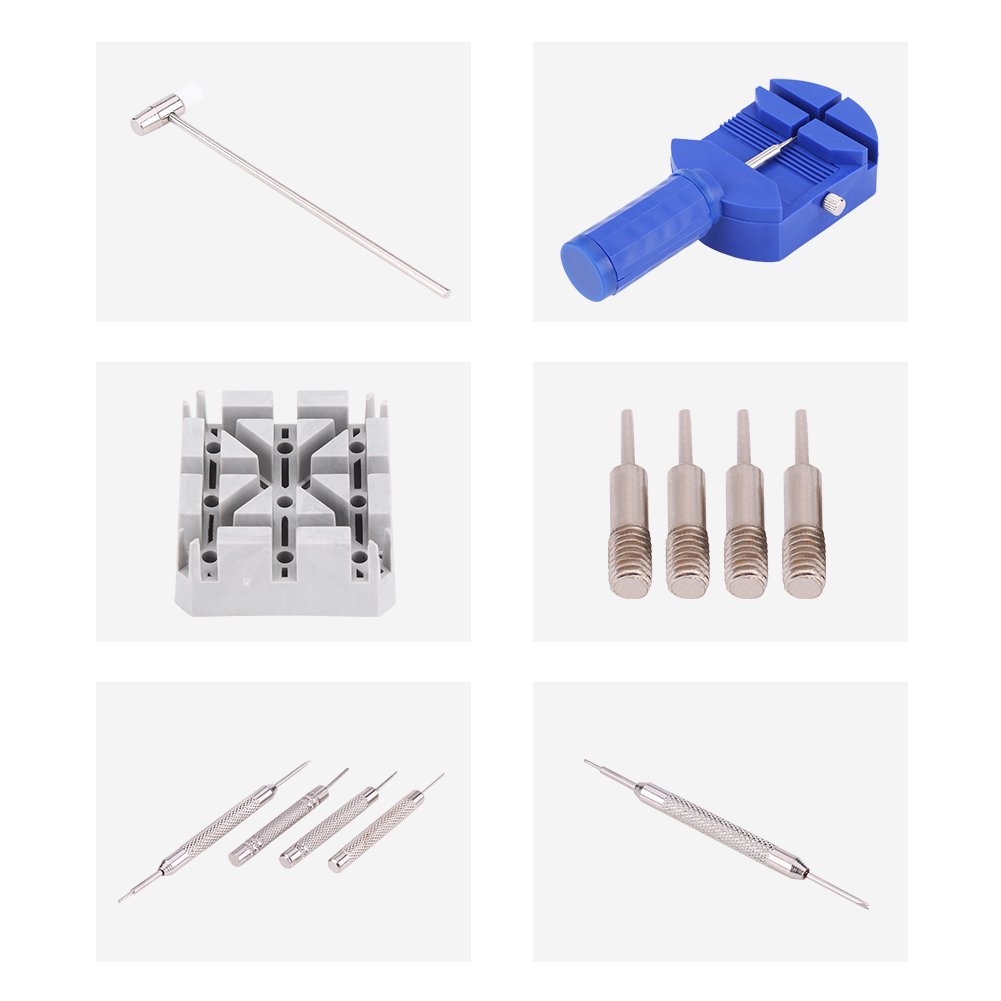 Herramienta de reparación de relojes, kit de reparación de relojes de autoservicio, kit de relojero para herramientas de reparación de relojes para reemplazar la correa de reloj acortada y alargada,