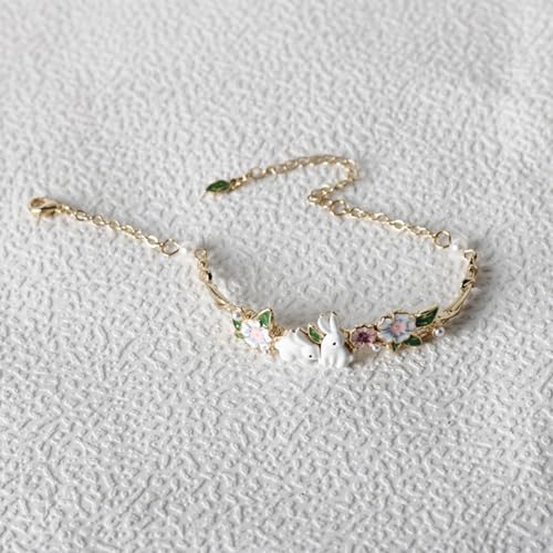 Cute Charm Bracelets For Women Easter Bunny Rabbit With Flower Bangle Bracelet Adjustable Wristchain Gifts3