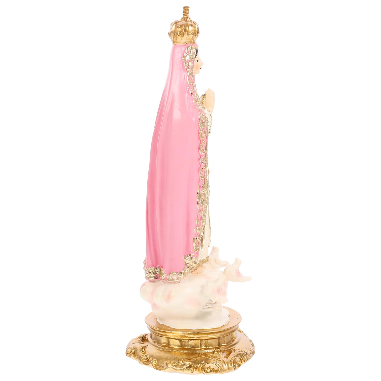 Statue Vierge de Fatima petite résine rose : ornement religieux et décoration table intérieur