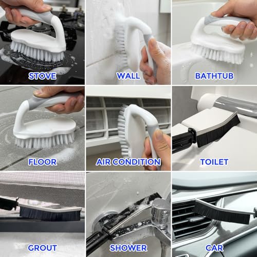 Image of Holikme 6 Pack Cleaning Brush Scrub Brush Kitchen Brush for Floor,Grey | Scrub Brushes for Cleaning, Heavy-Duty Scrub Brush, Stiff Bristles Cleaning Brush for Kitchen Bathtub Floor and Wall