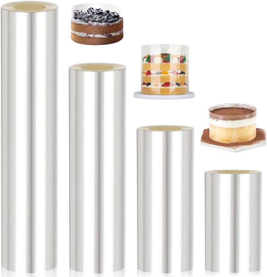 4 rollos de lámina para bordes de tartas, alta 8/10/15/20 cm x 10 m, rollo de acetato transparente, reutilizable, para anillos de postre, decoración de tartas, chocolate, mousse