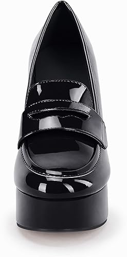 Miniatura 5 de Mocasines de tacón alto con plataforma gruesa para mujer, puntera cerrada, tacón de bloque, sin cordones, zapatos de oficina