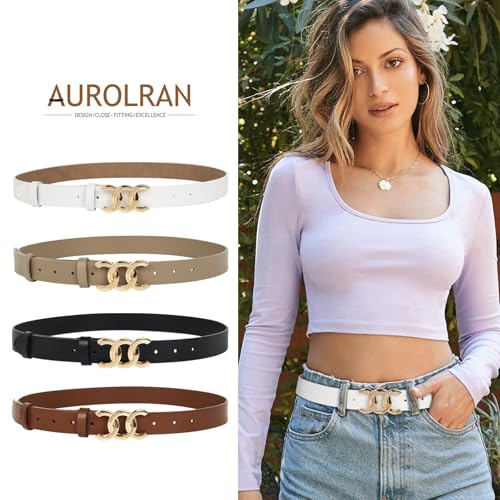 Image of Aurolran Women's Leather Belt with Buckle - Ideal for Dresses, Jeans, and Coats
