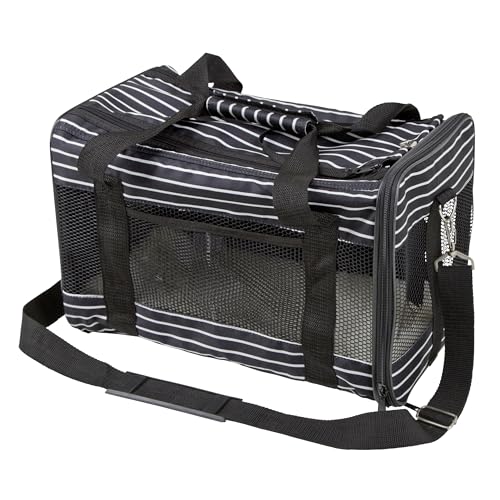 Kerbl Pet Tragetasche Cuba, Hundetasche, Transporttasche, schwarz, weiß, 40x26x28cm, Polyester, Hunde, Katzen, waschbarer Bezug, kratzfeste Netzeinsätze
