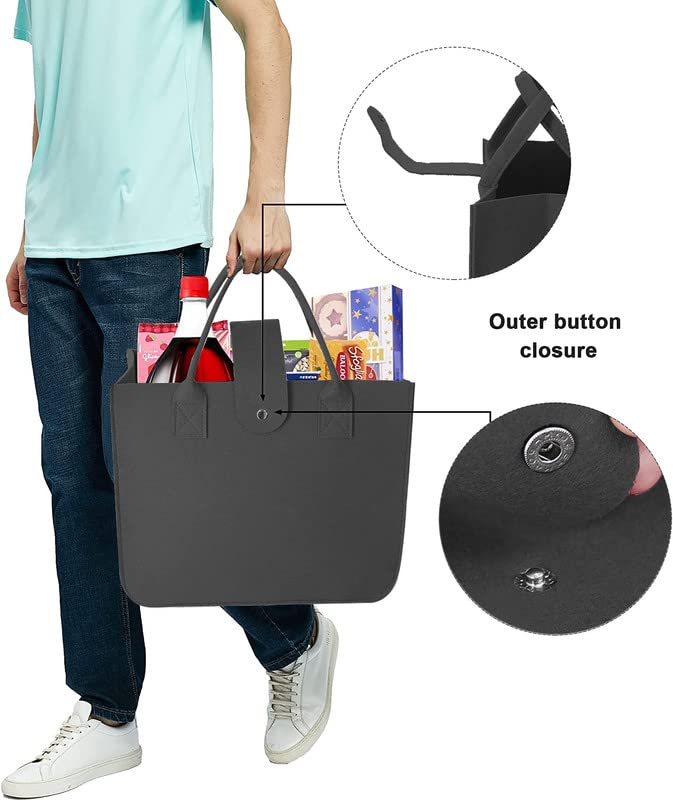 Image of Felt Fabric Reusable Shopping Bag with Handle & Button Closure for Grocery, School, Beach, Travel, Study, Gym, Gifts | Size - 30x34.5x17.8cm