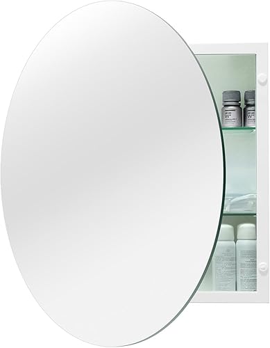 Miniatura 7 de Botiquín redondo para baño, espejo montado en superficie sin marco con almacenamiento circular, gabinete de pared moderno para baño y tocador, 28