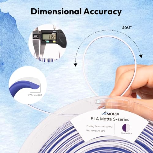 Image of AMOLEN Matte PLA 3D Printer Filament, Dual Color Blue White PLA Filament 1.75mm, Fast Color Change 3D Printing Filament 1.75mm, 1KG /2.2lb