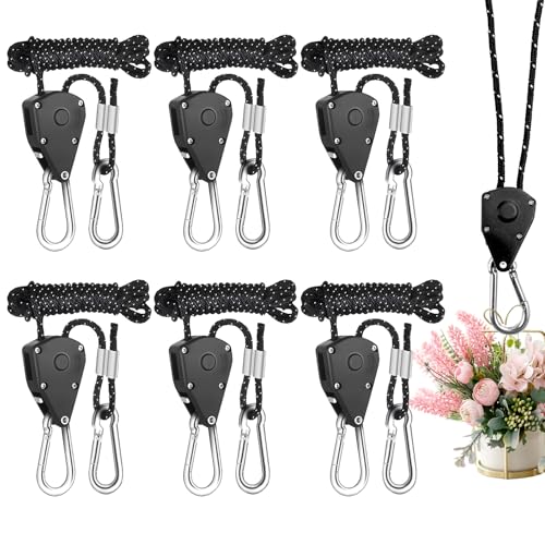 6 Pièces Corde de Tente Réfléchissante, 4M/Ø4mm Cordes de Tente avec Poulie, Corde a Cliquet Réglable, Corde Nylon Escalade pour Camping, Tente, Bâche, Randonnée,...