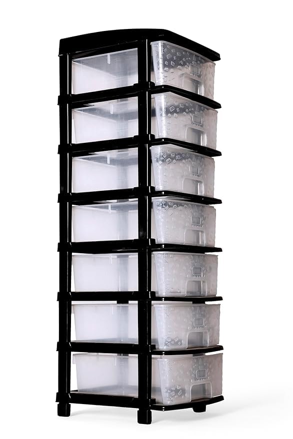 Image of KITCHIVO Plastic Modular Drawer Storage Chest Of Drawers Organizer Storage Box, Large Stomo Racks For Multipurpose Anti-slip Shoes Organizers (Transparent, 7 Layer)