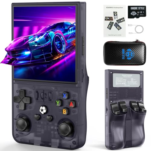 Image of R36MAX Retro Handheld Game Console, 4.0 Inch IPS HD Screen Portable Retro Gaming Console, 1.5GHz CPU Support 30+ Emulator Console Video Game Console, 4000mAh Battery (64GB Translucent Grey)