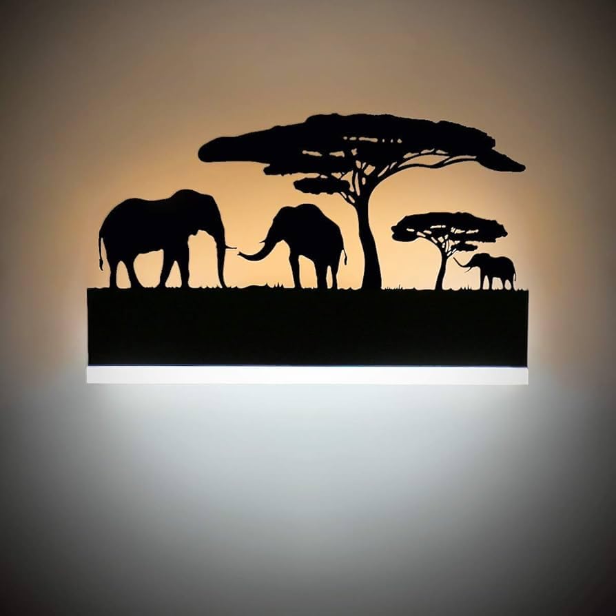 LED Elephant Safari Wall Sconce,Black Metal Silhouette, 38cm x 21cm, African Wildlife Theme, Indoor Wall Light Premium Look-image-41