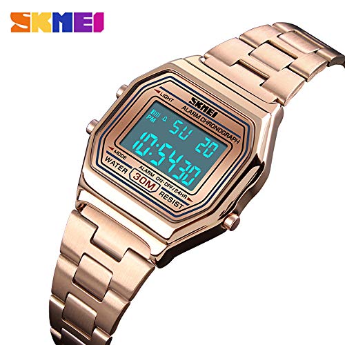 Gosasa Digital Watch Womens Thin Gold Stainless Steel Watch Backlight Timer Waterproof Alarm Clock LED Sports Watch2