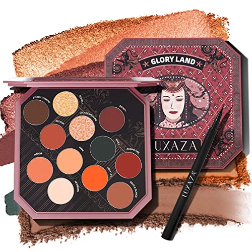 LUXAZA Neutral Matte Eyeshadow Palette Nudes – Eyeliner – Mirror, Warm Fall Color Buildable & Blendable Frosted Makeup Palette, Coordinated Pigmented Eye Shadow Starter Kit for Brown Eyes – Neutral