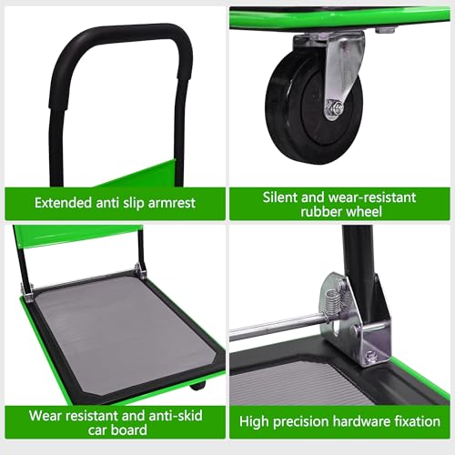 Carretilla plegable resistente de plataforma 330 lbs con ruedas giratorias miniatura 4